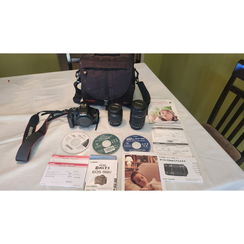 Canon EOS Rebel T3/1100D DSLR Camera Kit 18-55mm & 55-250mm Tested Bundle